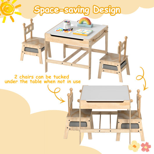 Kids Table and Chairs Set with Reversible Whiteboard-Robot-shaped