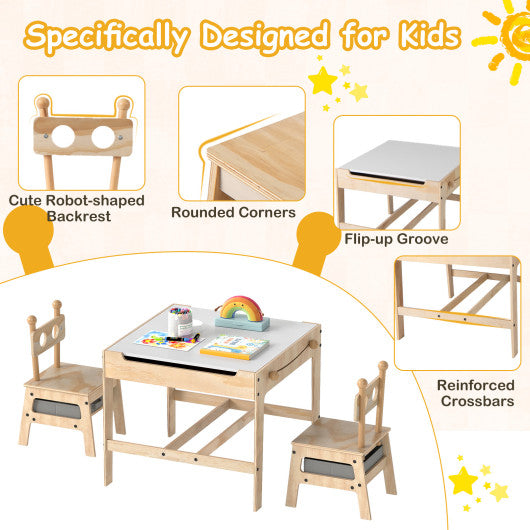 Kids Table and Chairs Set with Reversible Whiteboard-Robot-shaped