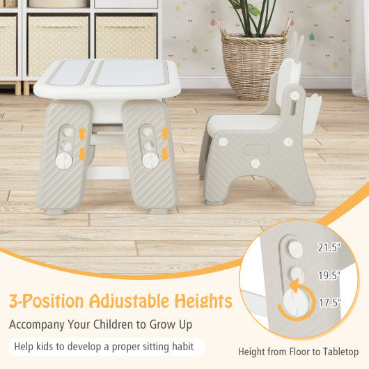 Kids Table and Chair Set with Flip-Top Bookshelf-Gray