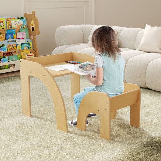 Kids Table and Chair Set with Wide Tabletop and Curved Edges for Kids Room-Natural