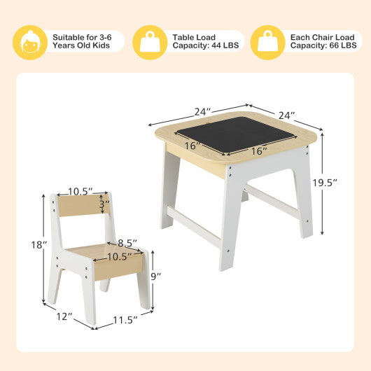 Kid's Table and Chairs Set with Double-sized Tabletop-Natural