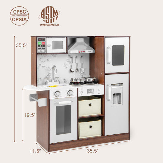 Kids Modern Toy Kitchen Playset with Attractive Lights and Sounds-Coffee