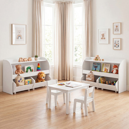 Kids Toy Storage Organizer with 2 Rolling Drawers & 3-Tier Bookshelf for Playroom-White