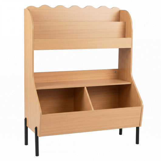 Kids Toy Storage Organizer Wooden Montessori Bookshelf with 2 Storage Bins-Natural