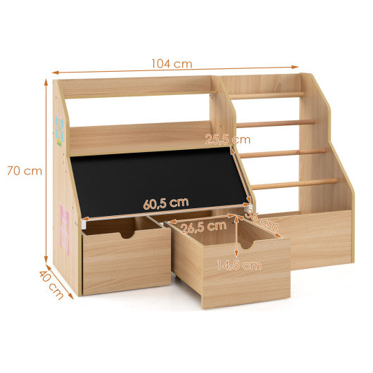 Kids Toy Storage Organizer with Flip-up Blackboard-Natural