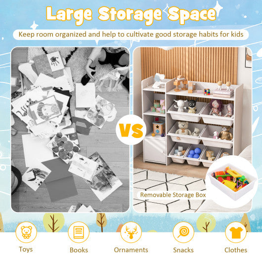 4-Tier Kids Toy Storage Organizer Bookshelf and Toy Storage Rack with Door-White