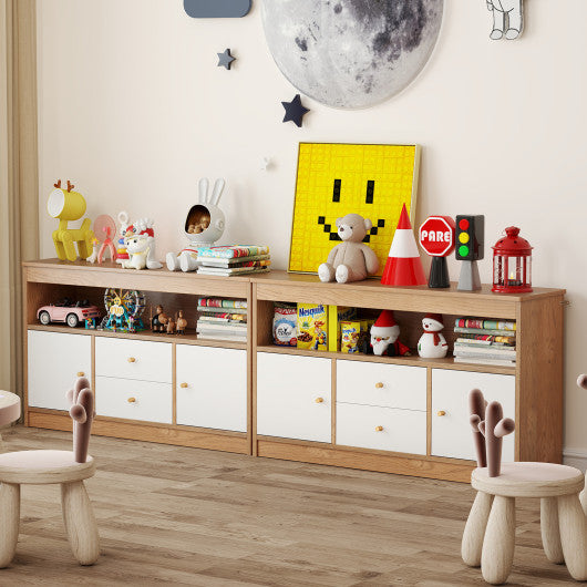 Kids Toy Storage Organizer with Open Shelf and 2 Drawers for Playroom-Natural