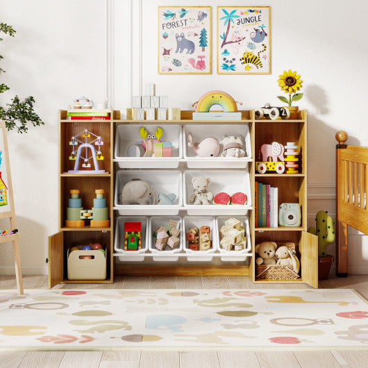 Kids Toy Storage and Bookshelf with Boxes and Open Shelves-Beige