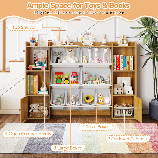 Kids Toy Storage and Bookshelf with Boxes and Open Shelves-Beige