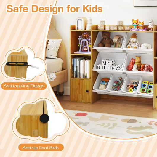 Kids Toy Storage and Bookshelf with Boxes and Open Shelves-Beige