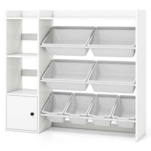 Kids Toy Storage and Bookshelf with Open Shelves and Single-door Cabinet-White