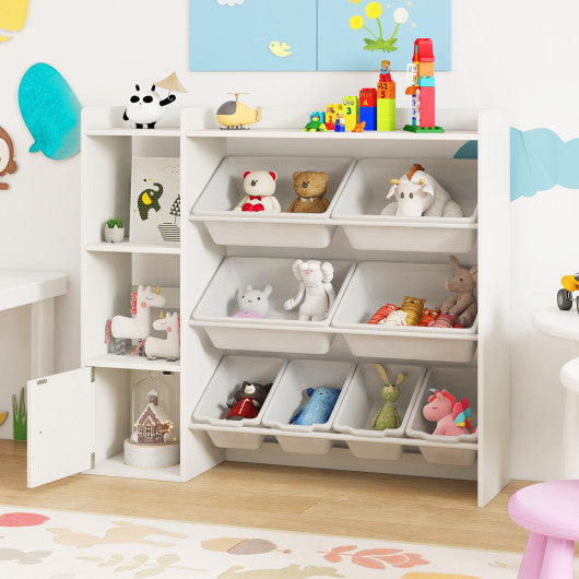 Kids Toy Storage and Bookshelf with Open Shelves and Single-door Cabinet-White