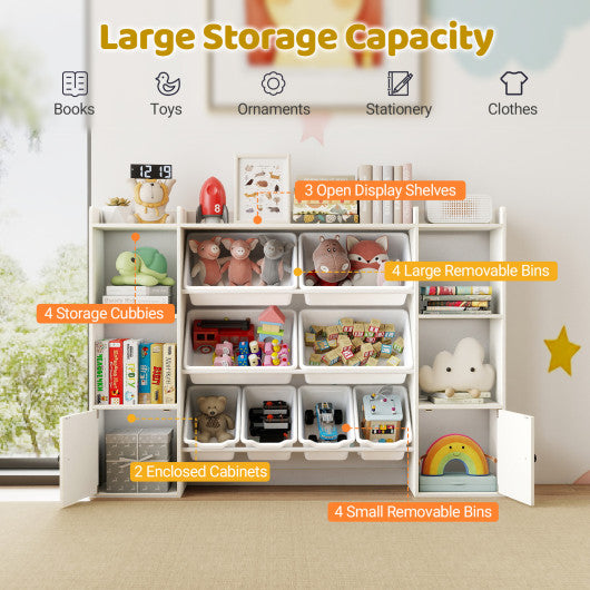 Kids Toy Storage and Bookshelf with Boxes and Open Shelves-White