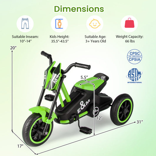 Kids Tricycle 3-Wheel Toddler Bike with Foot Pedals Forward Backward-Green