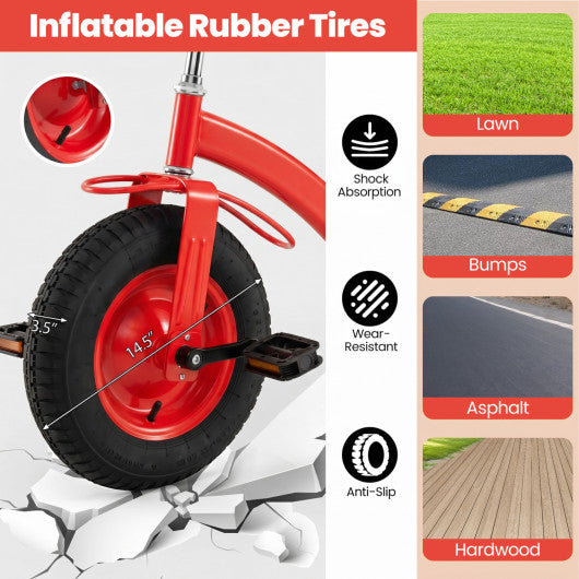 Kids Tricycle with 15 Inch Inflatable Rubber Tires-Red