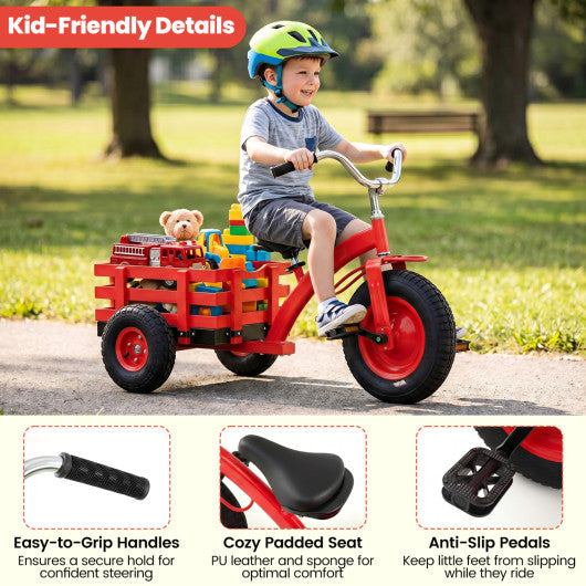 Kids Tricycle with 15 Inch Inflatable Rubber Tires-Red