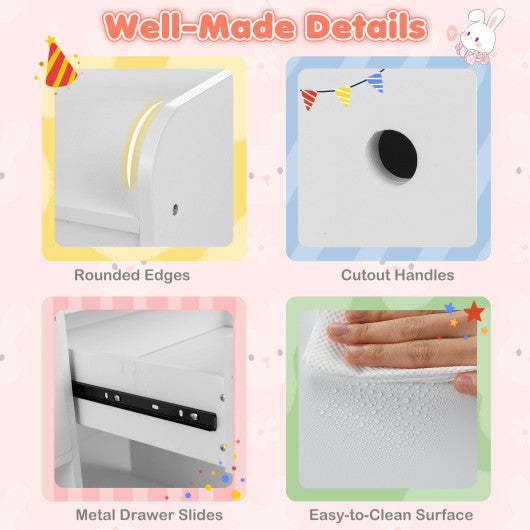 Kids Vanity Desk and Chair Set with Lights Open Shelves-White