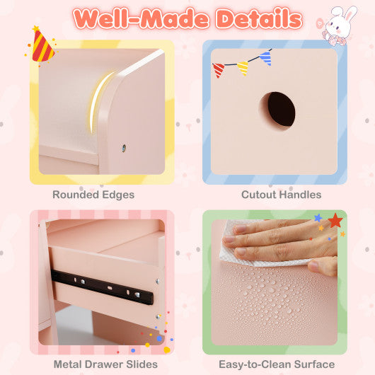 Kids Vanity Desk and Chair Set with Lights Open Shelves-Pink