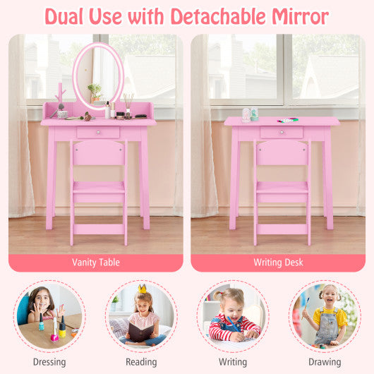 Kids Vanity Set with Lighted Mirror-Pink