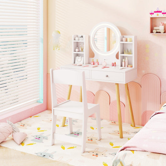 Kids Vanity Set with Lighted Mirror and Storage Drawers-White