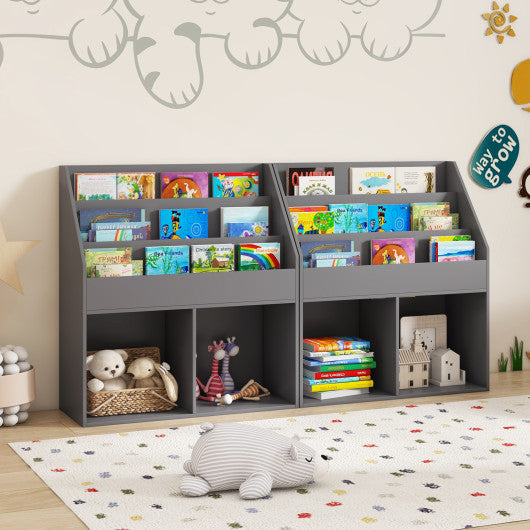 Kids Wooden Bookshelf Bookcase Children Toy Storage Cabinet Organizer-Gray