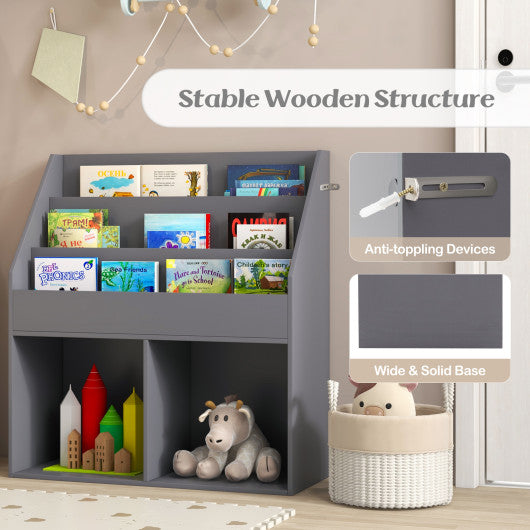 Kids Wooden Bookshelf Bookcase Children Toy Storage Cabinet Organizer-Gray