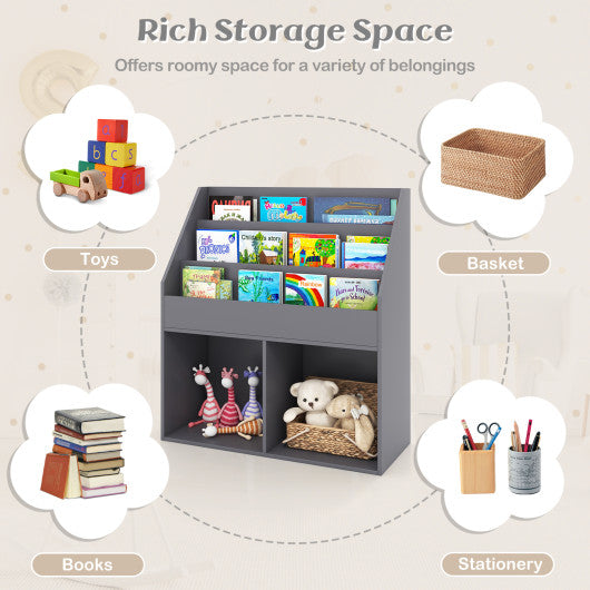 Kids Wooden Bookshelf Bookcase Children Toy Storage Cabinet Organizer-Gray