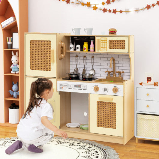 Kids Wooden Kitchen Playset with Realistic Lights and Sounds-Yellow