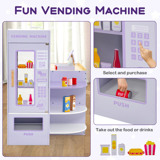 Kids Wooden Supermarket Play Toy Set with Checkout Counter-Purple