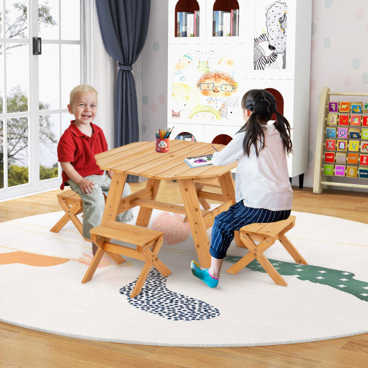 Kids Wooden Table Set for Children Aged 3+ Years-Natural