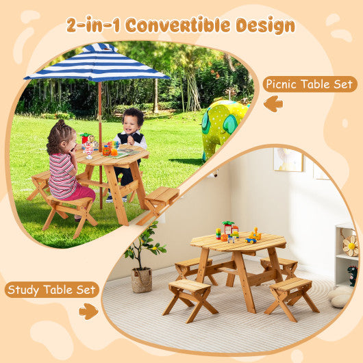 Kids Wooden Table Set for Children Aged 3+ Years-Natural