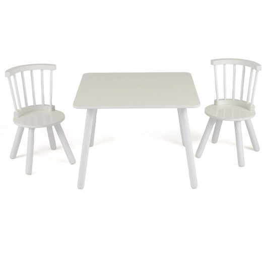 Kids Wooden Table and Chairs Set 3-Piece Toddler Furniture with Pine Wood Frame-White