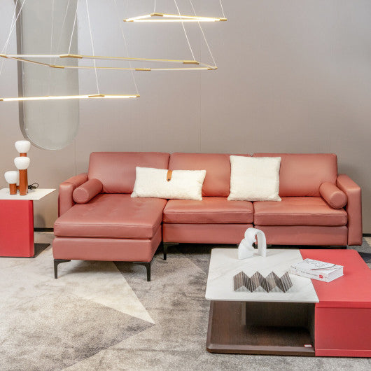L-shaped Sectional Sofa with Reversible Chaise and 2 USB Ports-Pink