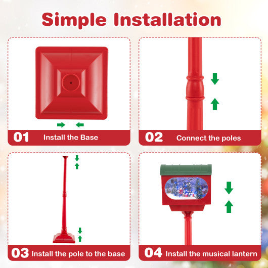 59 Inch Christmas Street Lamp with Sound-Activated Snow Globe Lantern-Red