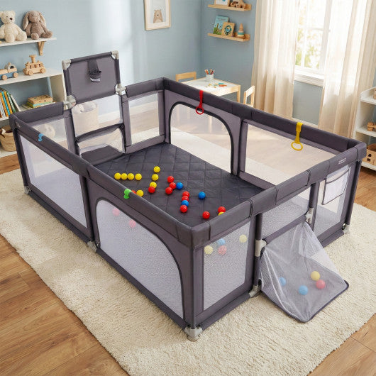 Large Baby Playpen with Mat and Ocean Balls-Dark gray