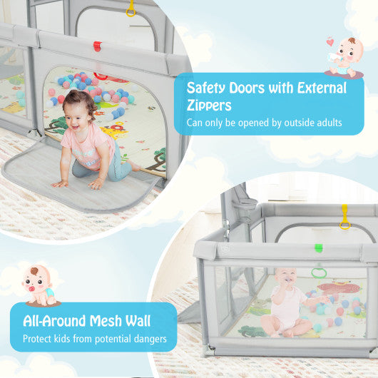 Large Baby Playpen with Mat and Ocean Balls-Light gray