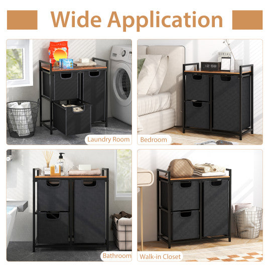 Laundry Basket Organizer Dirty Clothes Hamper with Shelf and 3 Removable Bags-Rustic Brown