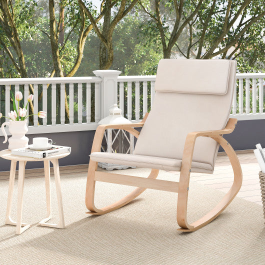 Stable Wooden Frame Leisure Rocking Chair with Removable Upholstered Cushion-Beige