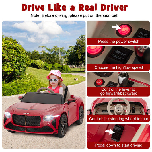 12V Powered Car Kids Ride-on Racer Car Licensed Bentley Bacalar-Red