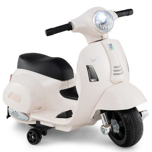 Kids Ride on Motorcycle Licensed Vespa with LED Headlight and Horn Sound-White