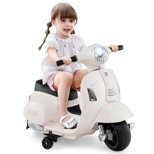 Kids Ride on Motorcycle Licensed Vespa with LED Headlight and Horn Sound-White