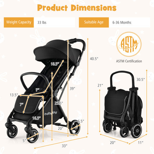 Lightweight Baby Stroller |Compact Travel Stroller for Airplane Fits Airplane Cabin & Overhead