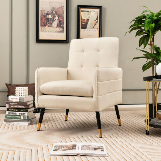 Linen Fabric Accent Chair with Removable Seat Cushion-White