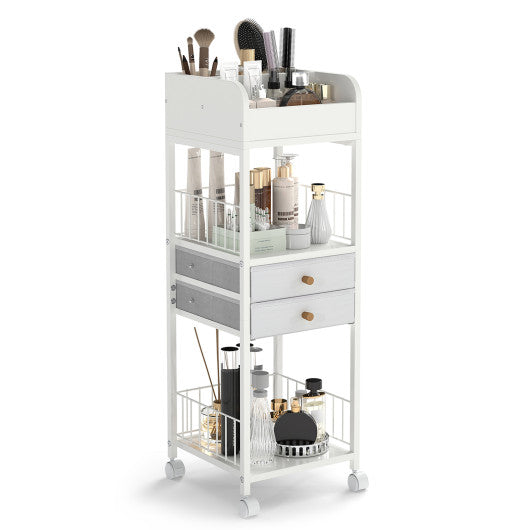 Makeup Organizer Floor Skincare Organizer Cart with Drawers and Storage Shelves-White