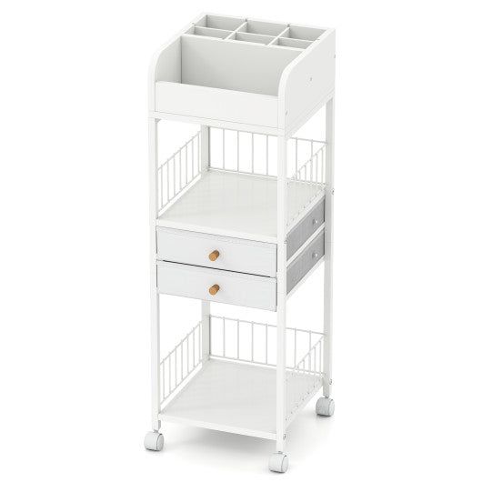 Makeup Organizer Floor Skincare Organizer Cart with Drawers and Storage Shelves-White