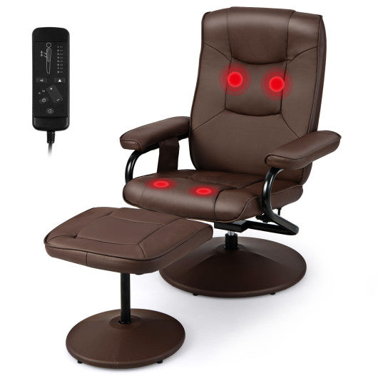 360¡ãSwivel Massage Recliner Chair with Ottoman-Brown