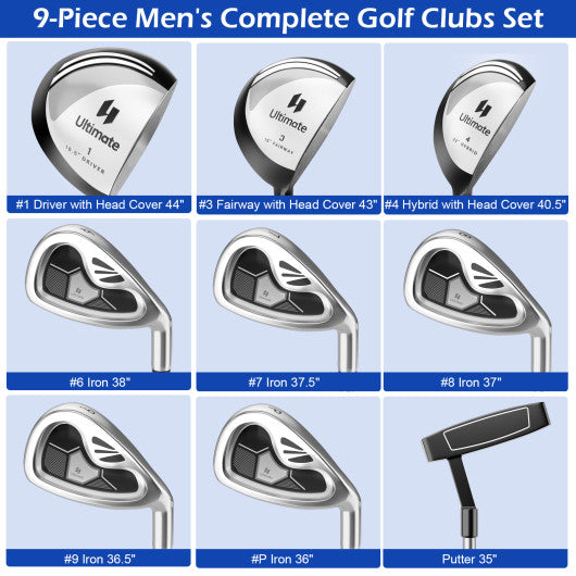 Men's 9 Pieces Complete Golf Club Set-Gray