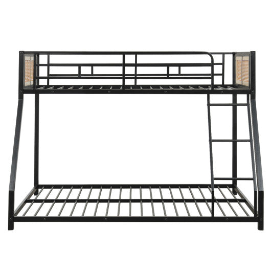 Metal Bunk Bed Twin Over Full with Full Length Safety Guardrail and Ramp Ladder-Black