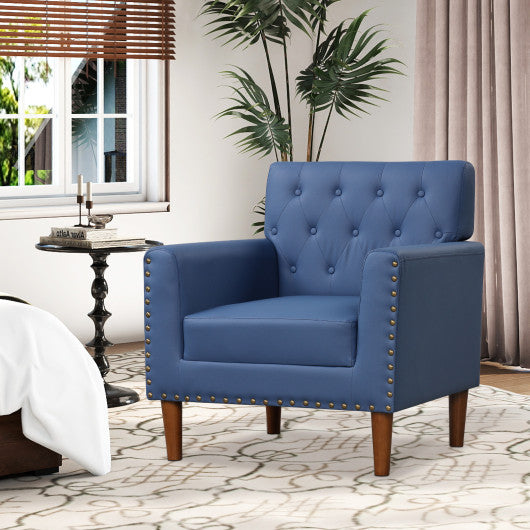Mid Century Modern Accent Chair with Button Tufted Decoration and Rivets-Blue