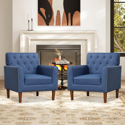 Mid Century Modern Accent Chair with Button Tufted Decoration and Rivets-Blue